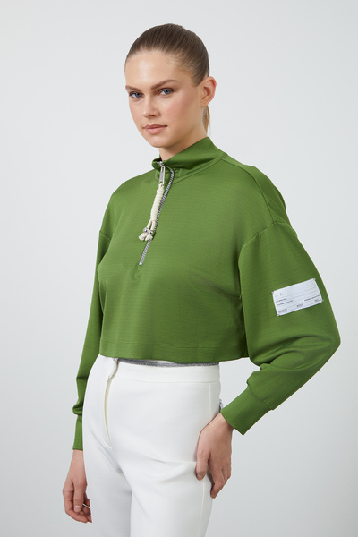 GİZİA Etiket Detay Önü Fermuarlı Yeşil Bluz
