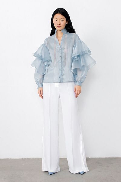 GİZİA Trasparan Bulky Sleeve Blue Blouse