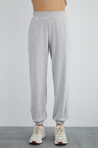 GIZIA SPORT Paçası Lastikli Etiket Detaylı Gri Eşofman