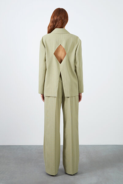 GİZİA Sırtı Pencereli Ceket Ve Bol Pantolonlu Açık Haki Takım