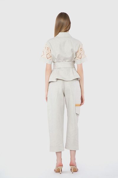 GİZİA Contrast Zipper Detailed Beige Cargo Pants