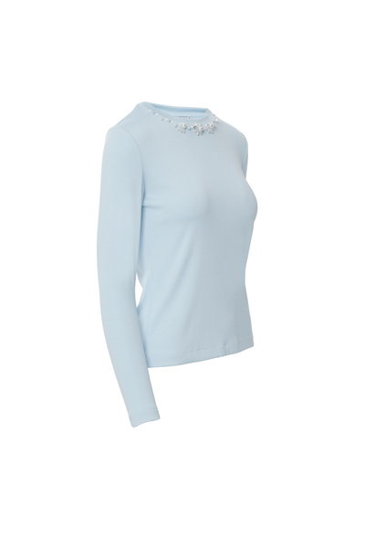 GIZIA SPORT Yakası Işleme Detaylı Uzun Kollu Basic Mavi Tshirt