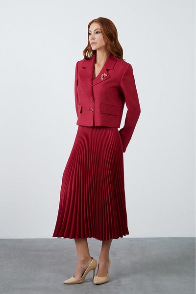 GİZİA Red Set with Pleated Short Jacket and Skirt