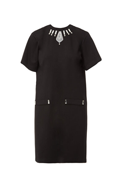 GIZIA SPORT Yakası Işlemeli Siyah Elbise