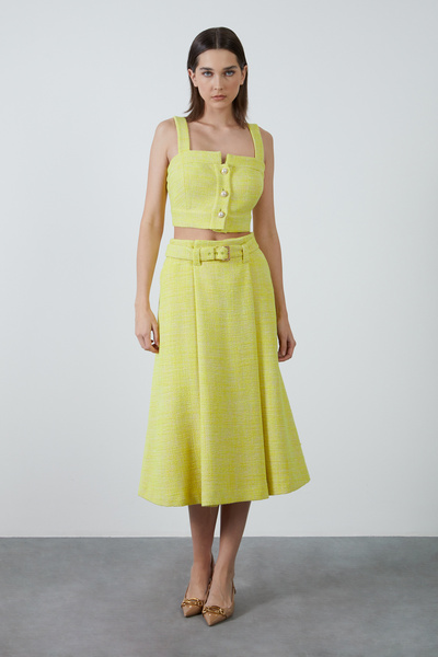 GİZİA Kemerli Midi Tüvit Kumaş Etek