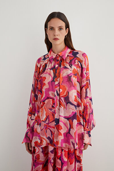 GİZİA Gizli Kapama Desenli Şifon Bluz