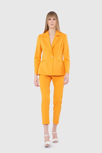 GİZİA Fit Kesim Blazer Tek Düğmeli Turuncu Ceket