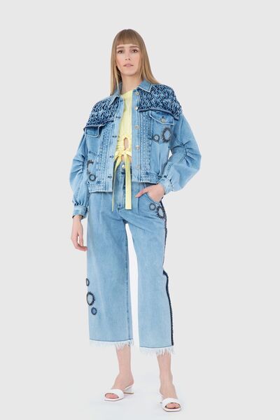 GİZİA İşleme Nakış Ve Dikiş Detaylı Oversize Lacivert Ceket