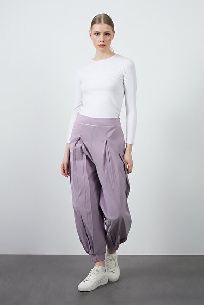 Manimani Paçası Lastikli Pileli Tafta Pantolon