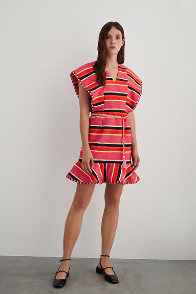 GİZİA Püskül Detaylı Zincir Kemerli Kolları Organze Elbise