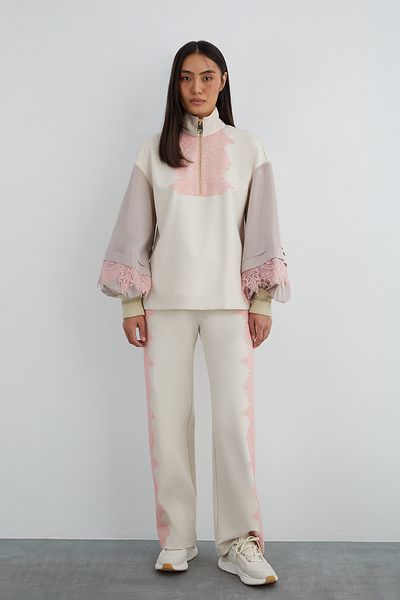 GİZİA Lace Detailed Stand Collar Beige Blouse