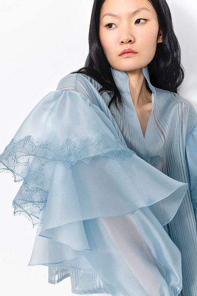 GİZİA Trasparan Bulky Sleeve Blue Blouse