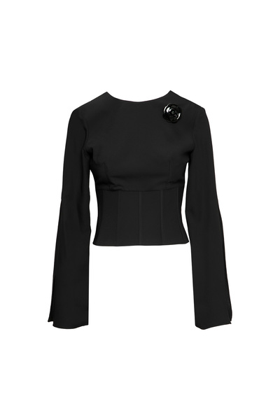 kı.we Sırt Dekolteli Ve Çiçek Broşlu Siyah Bluz