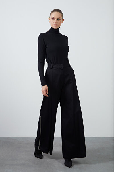 GİZİA Yan Paçalar Fermuarlı Kare Çıtçıt Kapama Bol Paça Pantolon