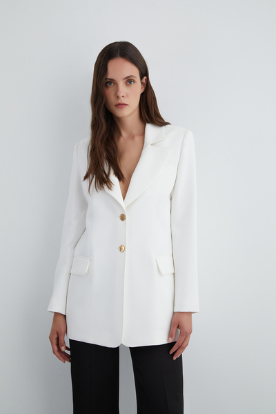 GİZİA Gold Düğme Detaylı Uzun Kollu Ekru Ceket