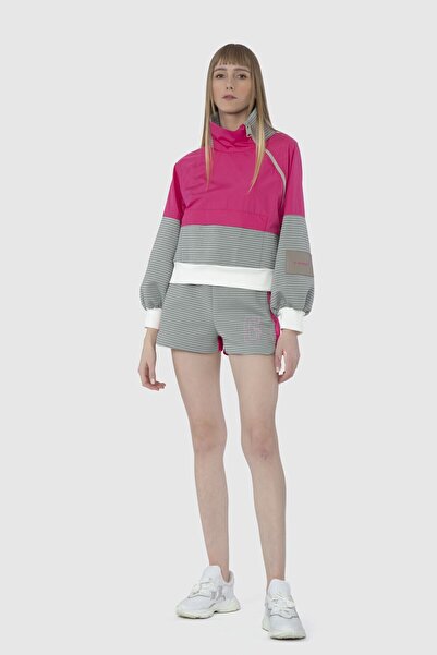 GIZIA SPORT Kontrast Detaylı Dik Yaka Fermuarlı Bej Üst