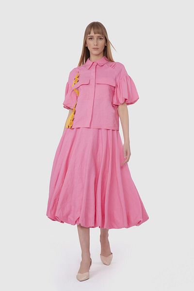 GİZİA Embroidered Pink Blouse with Balloon Sleeve