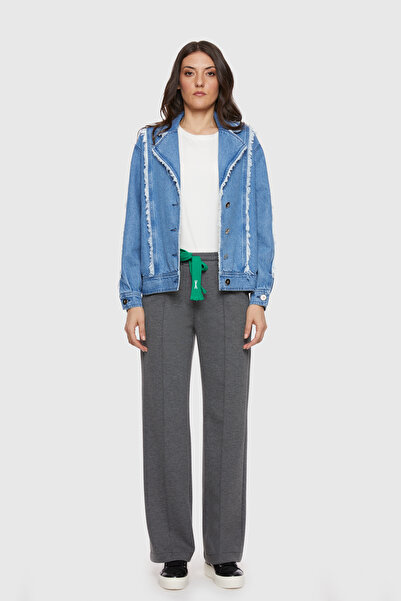 kı.we Püskül Detaylı Rahat Kesim Mavi Kot Ceket