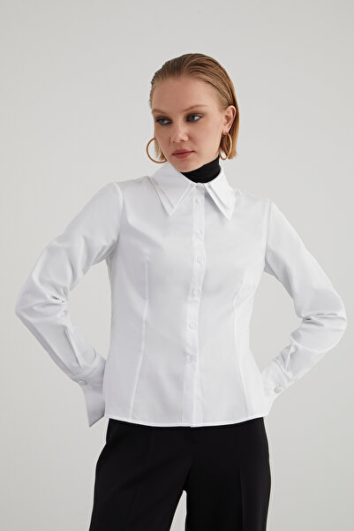 GİZİA Fit Kesim Likralı Poplin Pamuk Gömlek