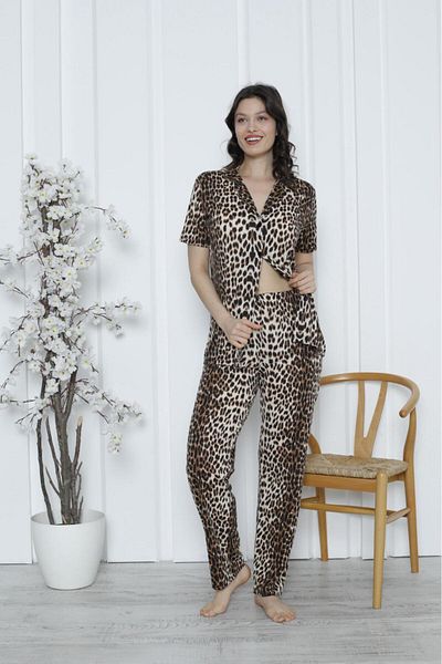 Hukateks Σετ πιτζάμες Leopard κοντομάνικο βισκόζη