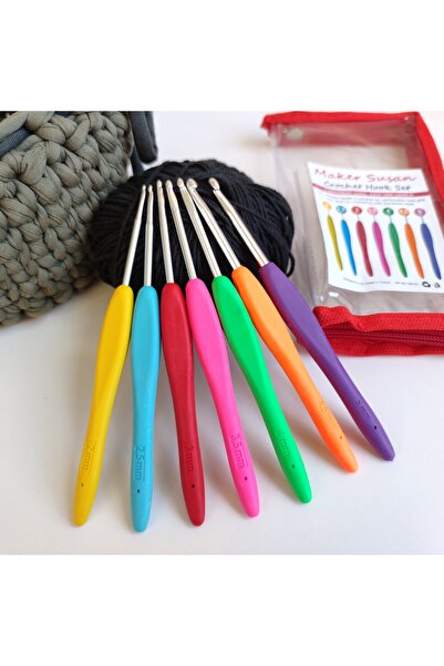 Ceysa Store Örgü Yünü Tığ Seti, 2-2,5-3-3,5-4-4,5-5 Mm Silikon Saplı 7 Adet Tığ Ve Çantası, Amigurumi Tığ