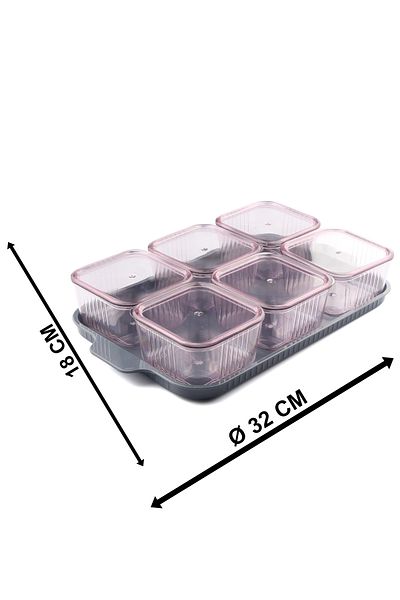 Karçiçeği Home Striped Breakfast Set of 6 Square Trays and Divided Lids Acrylic Anthracite
