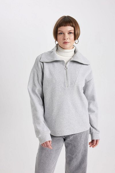 DeFacto Regular Fit Polo Neck Half Zipper Sweatshirt