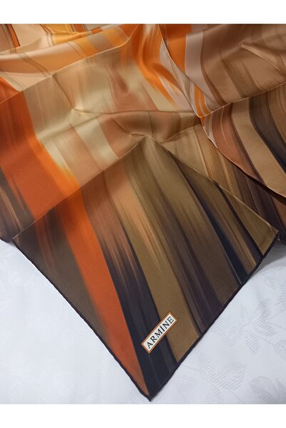 Armine Kahve Çizgili Tivil İpek Eşarp