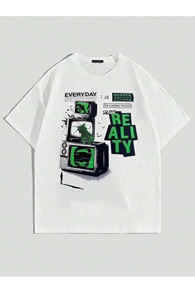 Jose Clothing Tricou oversize unisex alb din bumbac organic imprimat