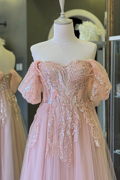 Lenta Moda Powder Beaded Lace Covering and Feather Detailed Maxi Length Evening Dress