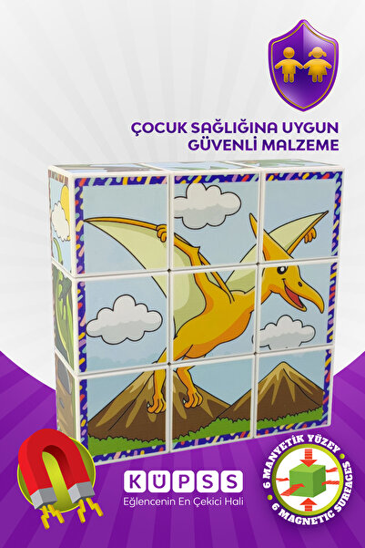 KÜPSS Dinozorlar 6 Farklı Yapboz 3d Manyetik Küp Puzzle 3 4 5 6 Yaş Seri1 Zeka Geliştirici Oyuncaklar