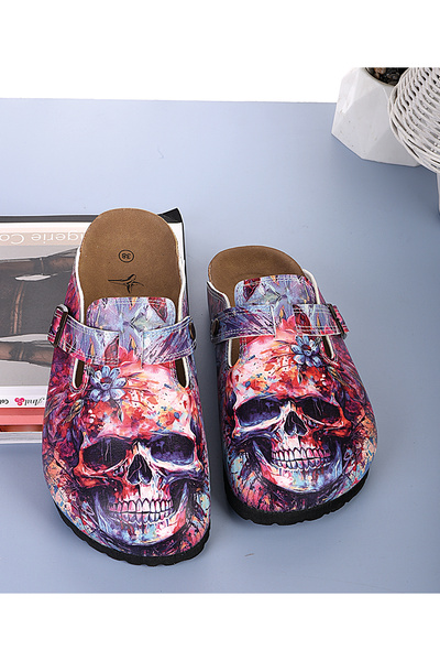 DOGİYE 8053 Colorful Skeleton Patterned Sabo Slippers