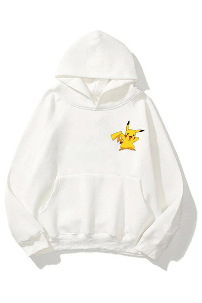 THEWERT Hanorac alb imprimat Pokemon Pikachu față în față, unisex