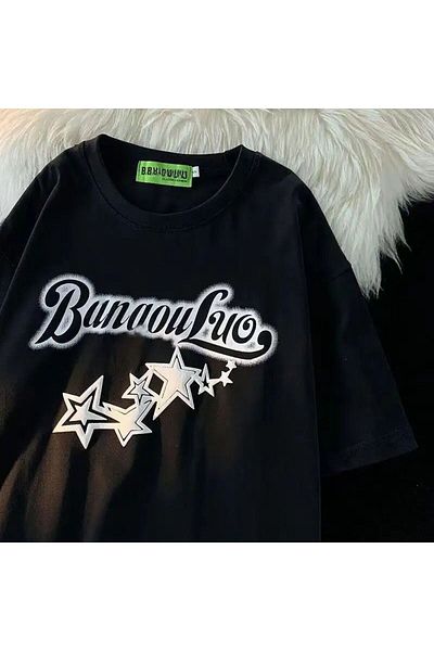 Gofeel Harajuku Bunaouluo Star Printed Oversize Unisex T-shirt