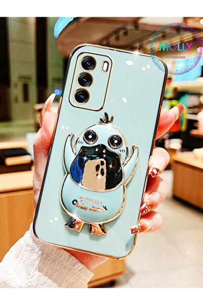 Molly Oppo A16 İçin Su Yeşili Sevimli Ördek Standlı Kenarları Gold Detaylı Lü...