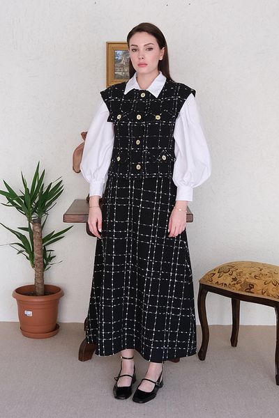 Ceylan Otantik Black Tweed Vest Set