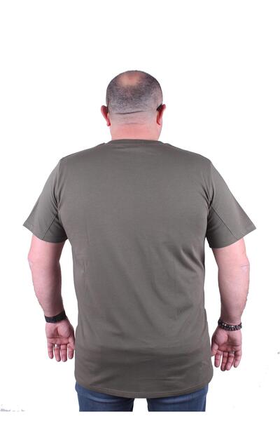 MocGrande Ανδρικό μπλουζάκι με λαιμόκοψη σε μεγάλο μέγεθος DOP 23176 KHAKI