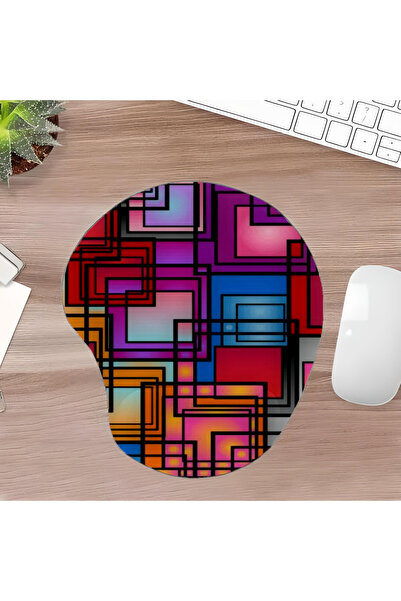 UcuruStore Πολύχρωμα τετράγωνα Οβάλ Μαξιλαράκι Ποντικιού με Στήριγμα Καρπού