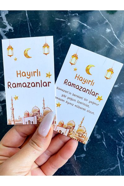 Hayal.kirtasiyesi Ramadan Note Card 30 Pieces 5x8 Cm Reversible Happy Ramadans Gift Card Thank You Card