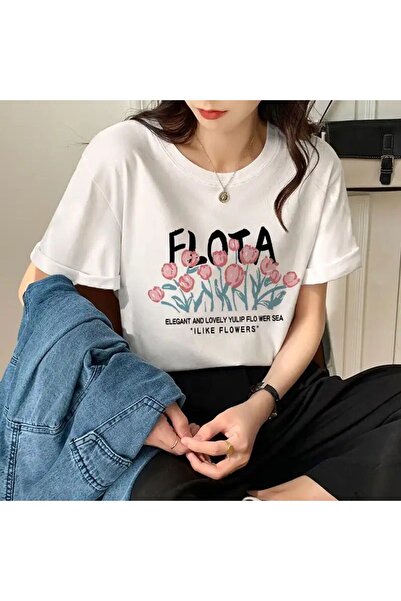 Gofeel Μπλουζάκι Unisex με στάμπα λουλουδιών Harajuku Flota σε μεγάλο μέγεθος