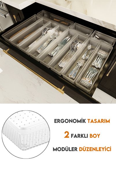 Meleni Home 11'li Modüler Set Kaşıklık Çekmece Içi Düzenleyici Çatal Kaşık Bıçak Düzenleme Organizeri Şeffaf