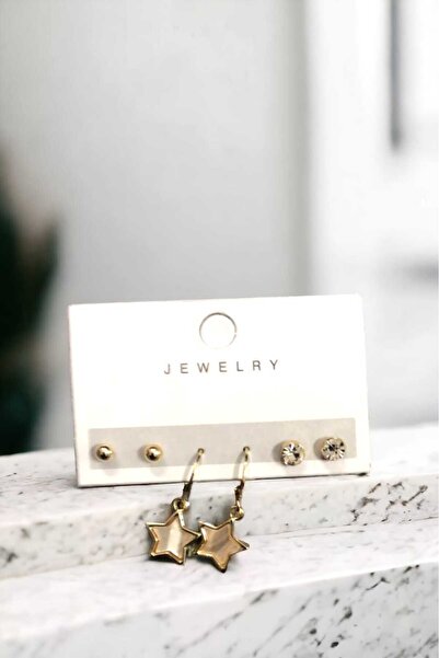 KALBE مجموعة من 3 كرات على شكل نجمة وأقراط مرصعة بالأحجار