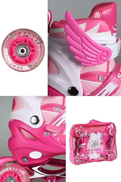 Toyaş Adjustable Children's Roller Skates with Four Wheels and Illuminated Wings, with Carrying Bag