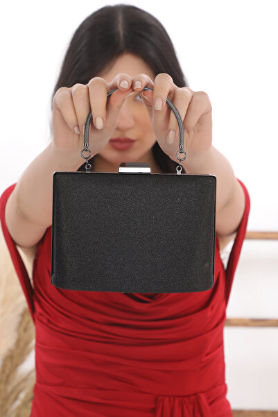 womenacs Дамска черна бляскава вечерна рокля клъч портфолио чанта