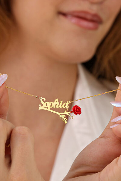 HomSilverjewelry 925 Ayar Gümüş Kişiye Özel Isimli Kırmızı Gül Tasarımlı Kadı...