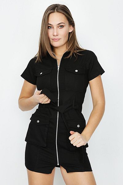 Select Moda Women's Zippered Mini Denim Dress
