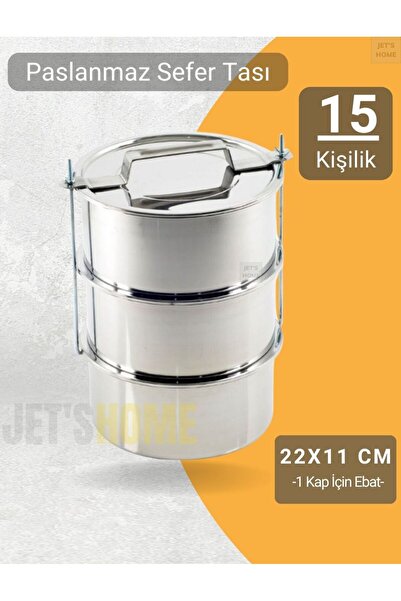 Jet's Home 3’lü Sefer Tası 22x11 cm Yemek Taşıma Kabı Paslanmaz Çelik No:6