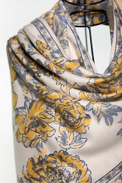 MAWLANA CASHMERE & SILK MODAL CASHMERE JACQUARD SHAL (FLOWERY)