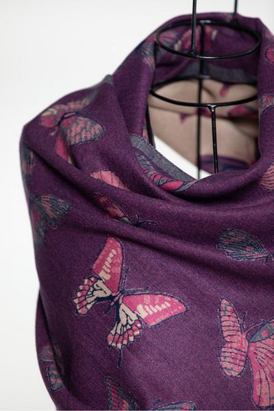 MAWLANA CASHMERE & SILK MODAL CASHMERE JACQUARD SHAL (BUTTERFLY)