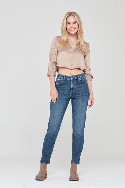 Pantamo Jeans Middle Tone Distressed Blue Boyfriend Women's Denim Jeans
